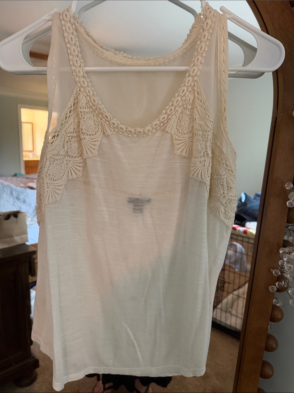 Ann Taylor Cream Crochet-Trim Camisole